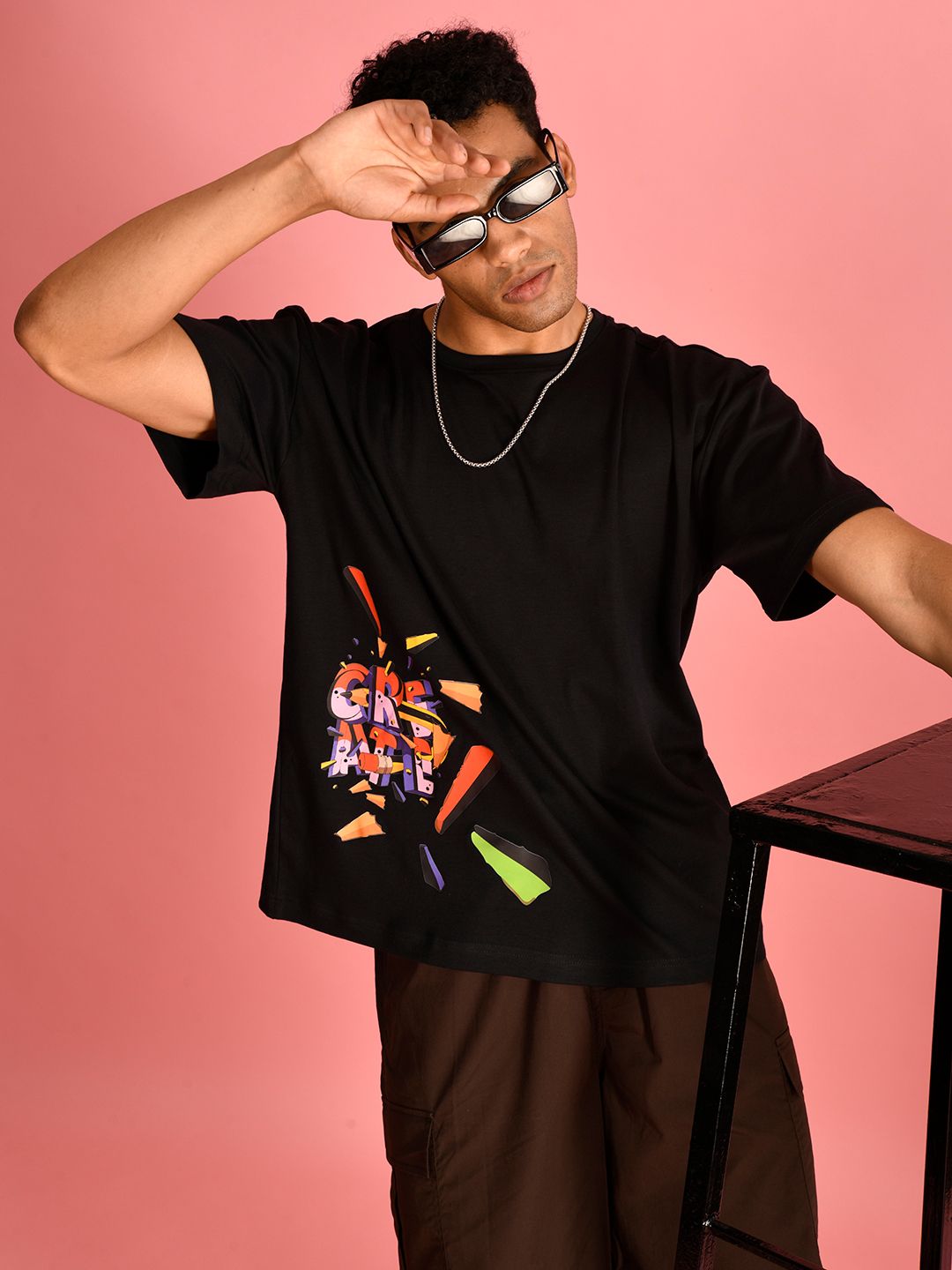 Bene Kleed Men Typography Printed Round Neck Cotton Oversized T-shirt