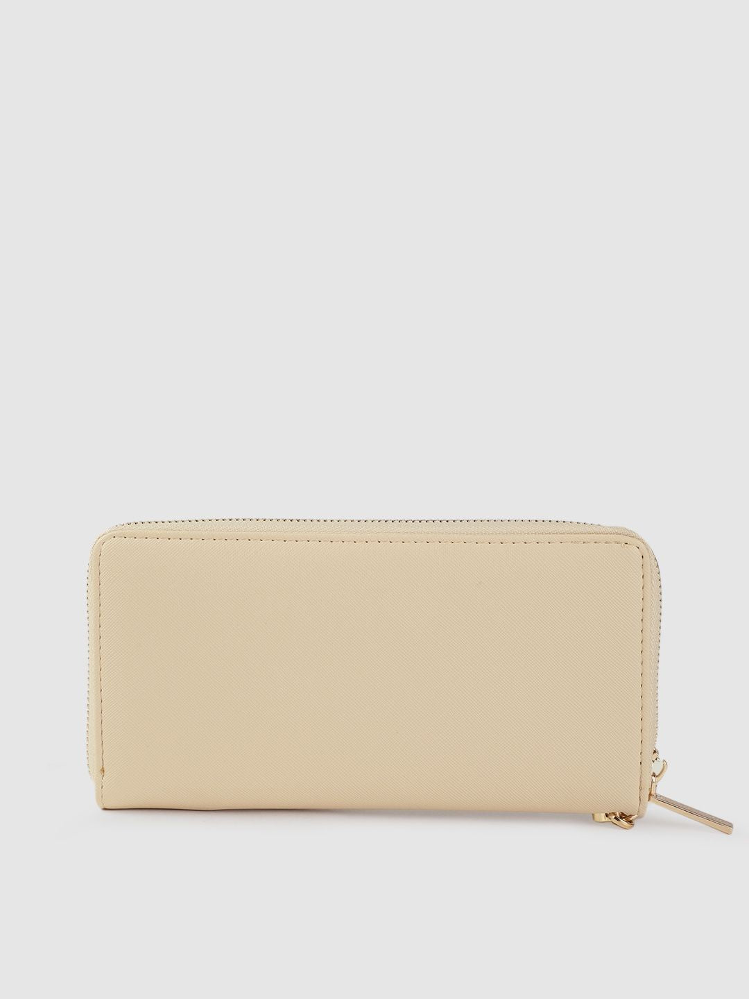 Lino Perros Women Beige Saffiano Textured Zip Around Wallet