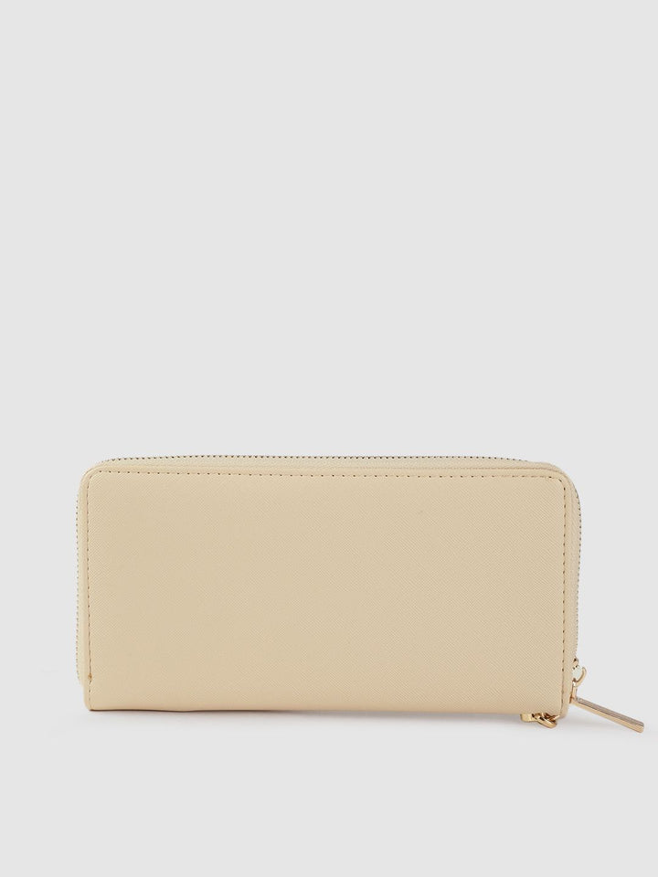 Lino Perros Women Beige Saffiano Textured Zip Around Wallet
