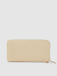 Lino Perros Women Beige Saffiano Textured Zip Around Wallet