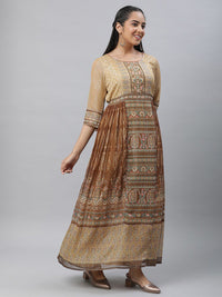 AURELIA Ethnic Motifs Printed Gathered Detail Georgette Maxi Dress