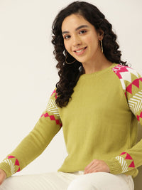 DressBerry Women Green & Magenta Solid Pullover