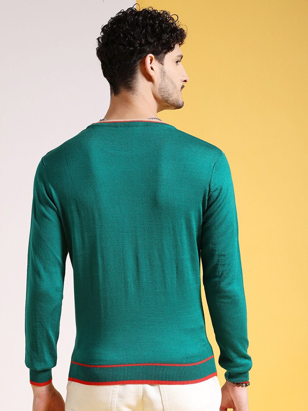 The Indian Garage Co Green Round Neck Acrylic Pullover