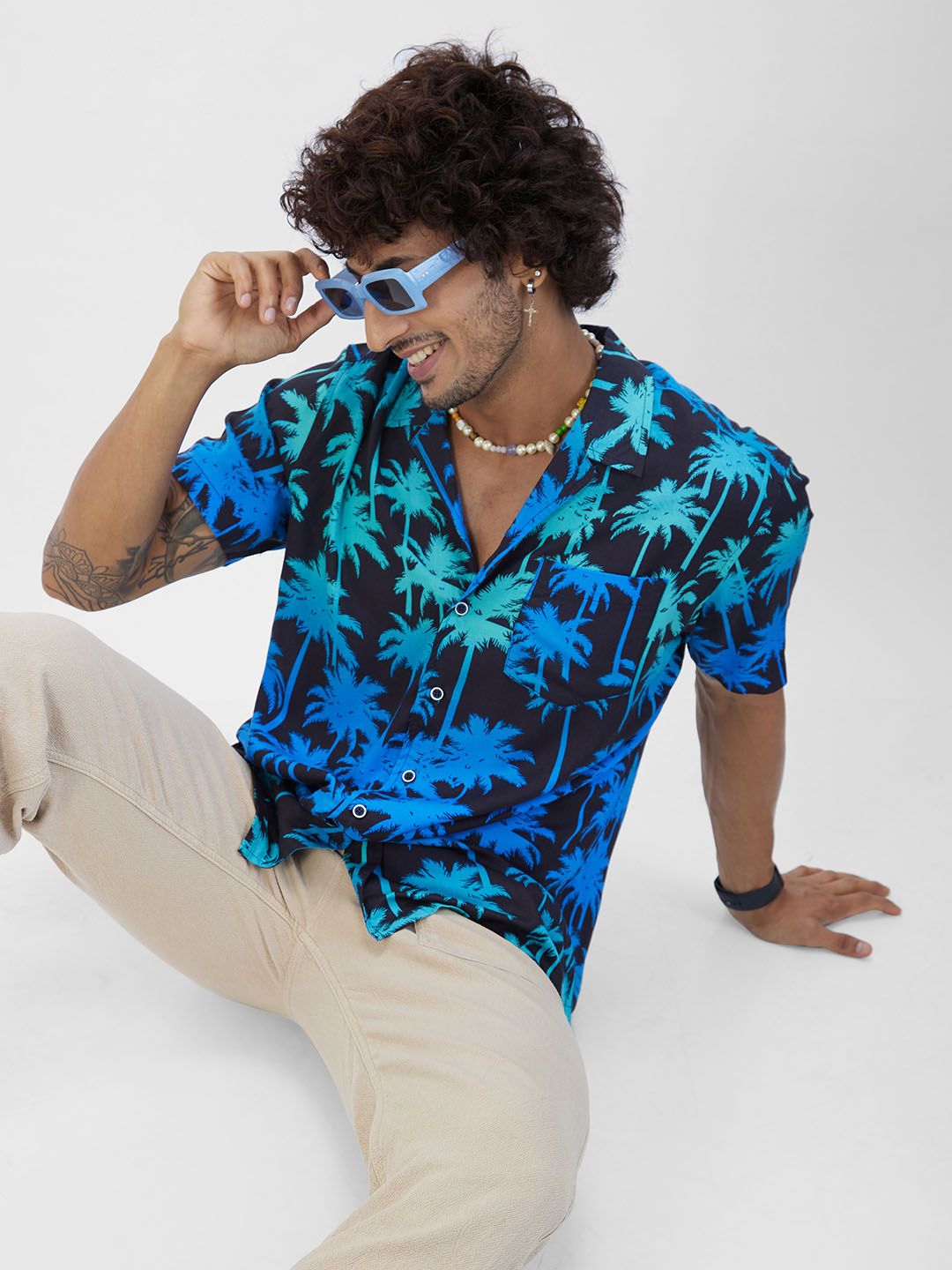 VASTRADO Classic Floral Printed Cuban Collar Oversized Casual Shirt