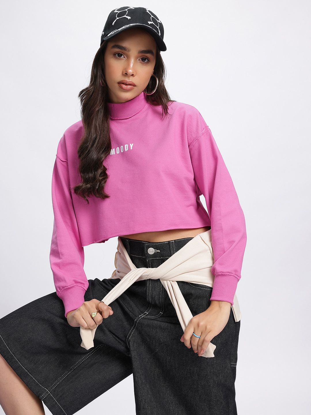 DressBerry Turtle Neck Drop-Shoulder Crop Sweatshirt