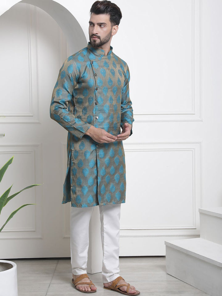 SOJANYA Woven Design Mandarin Collar Angrakha Kurta with Churidar