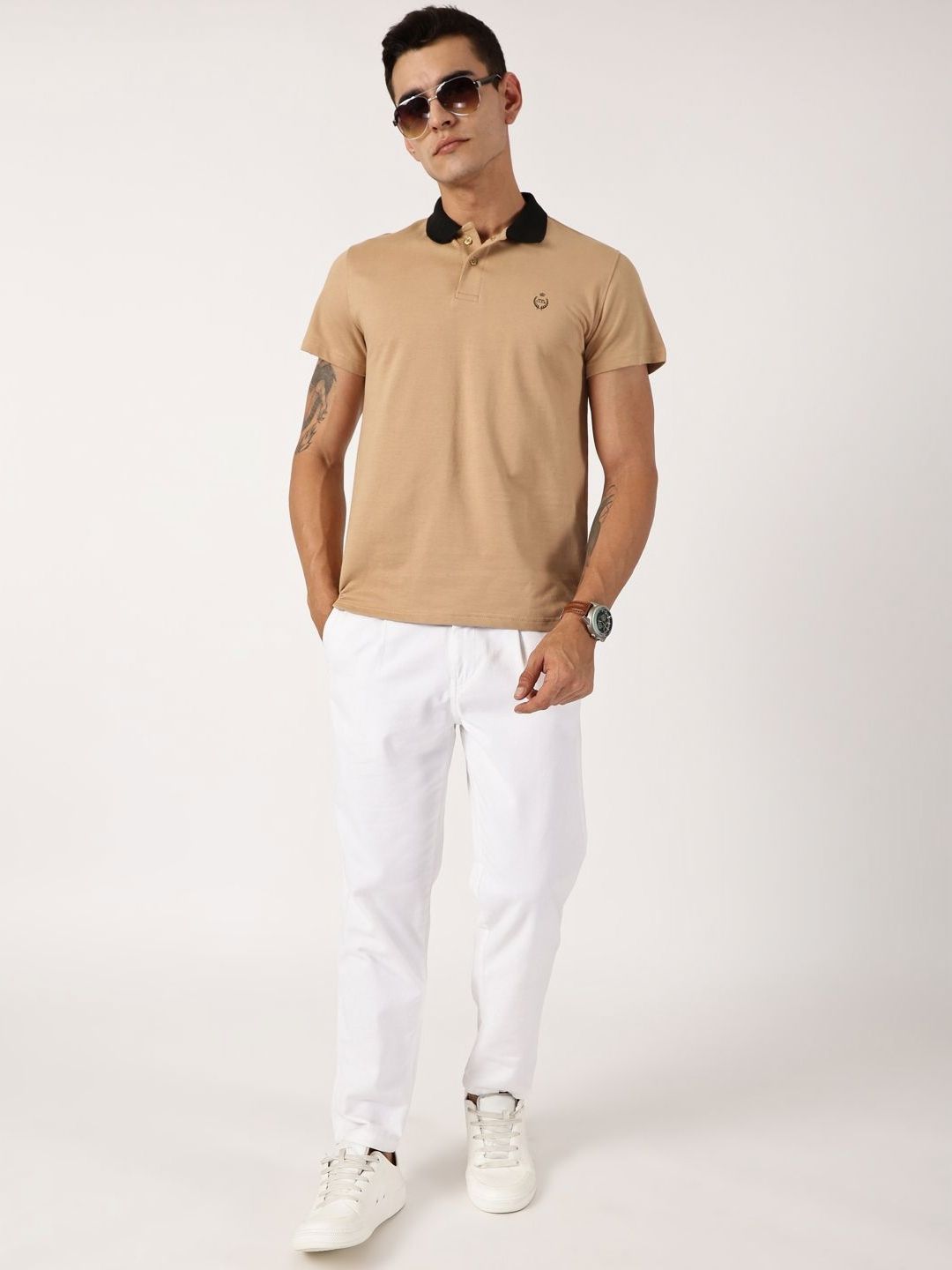Thomas Scott Men Solid Polo Collar Cotton T-shirt