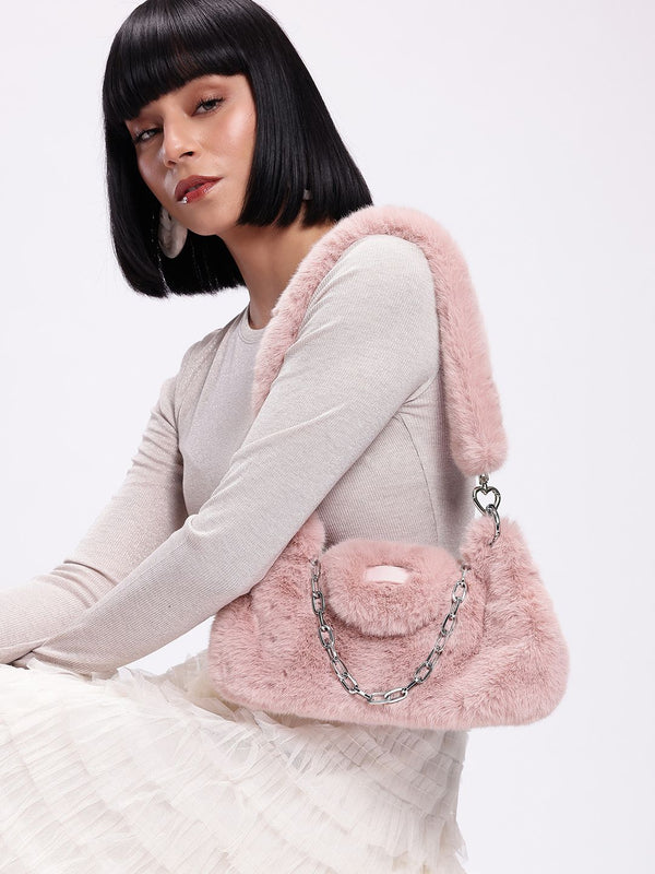 DressBerry Structured Shoulder Bag With Fur