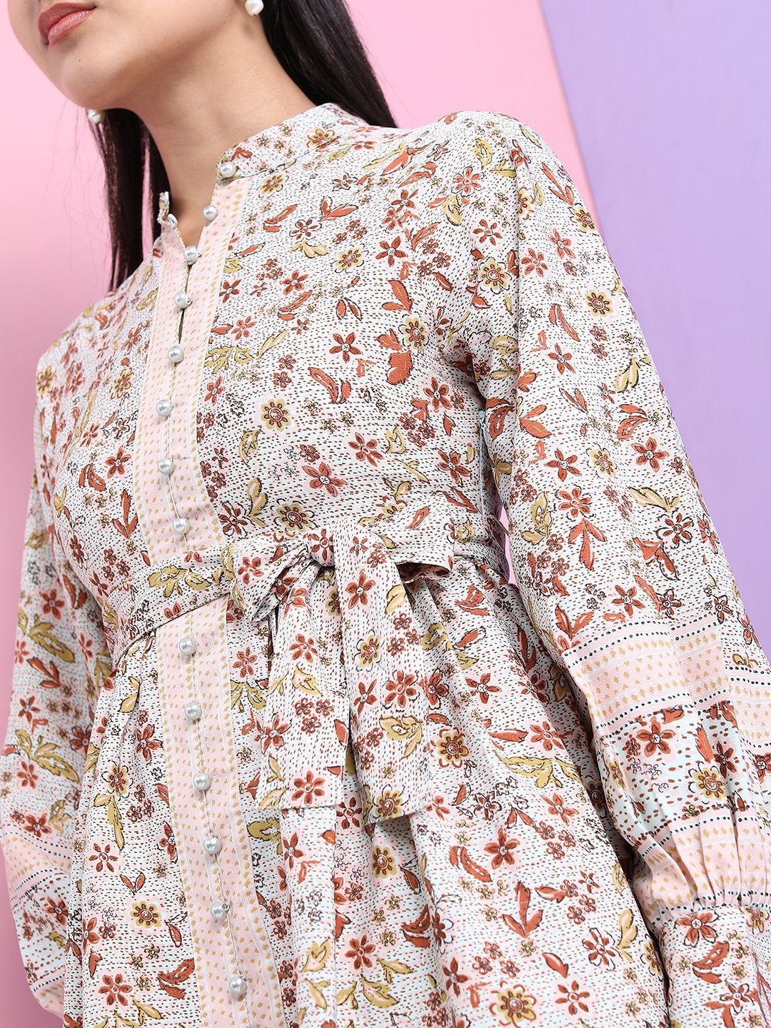 Tokyo Talkies Women Floral Printed Puff Sleeves Fit & Flare Dress