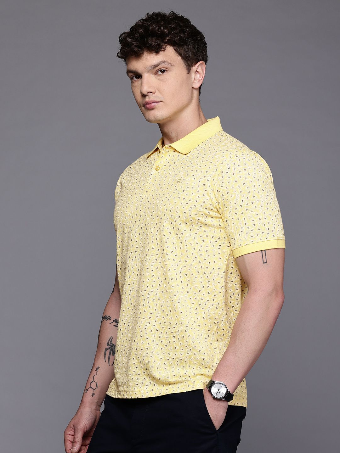 Raymond Geometric Printed Pure Cotton Modern Fit Polo Collar T-shirt