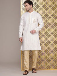 House of Pataudi Men Jashn Floral Embroidered Striped Thread Work Kurta With Trousers