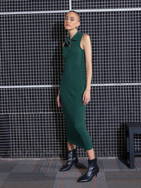 SASSAFRAS Green Shirt Collar Midi Sheath Dress