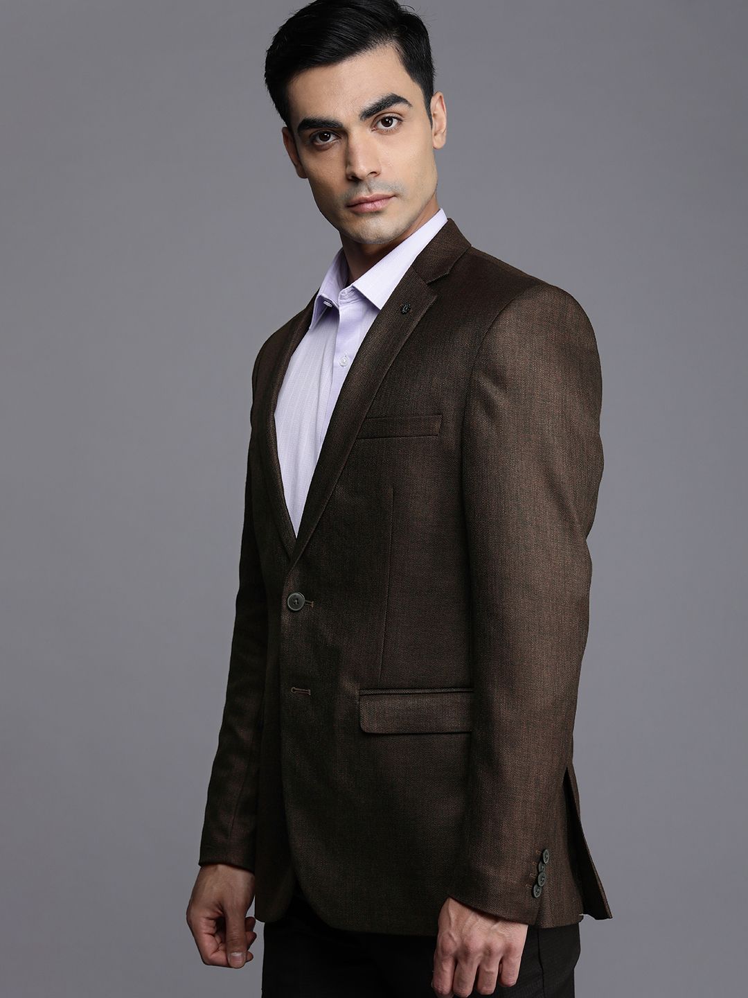 Raymond Men Brown Slim Fit Self Design Single-Breasted Formal Blazer