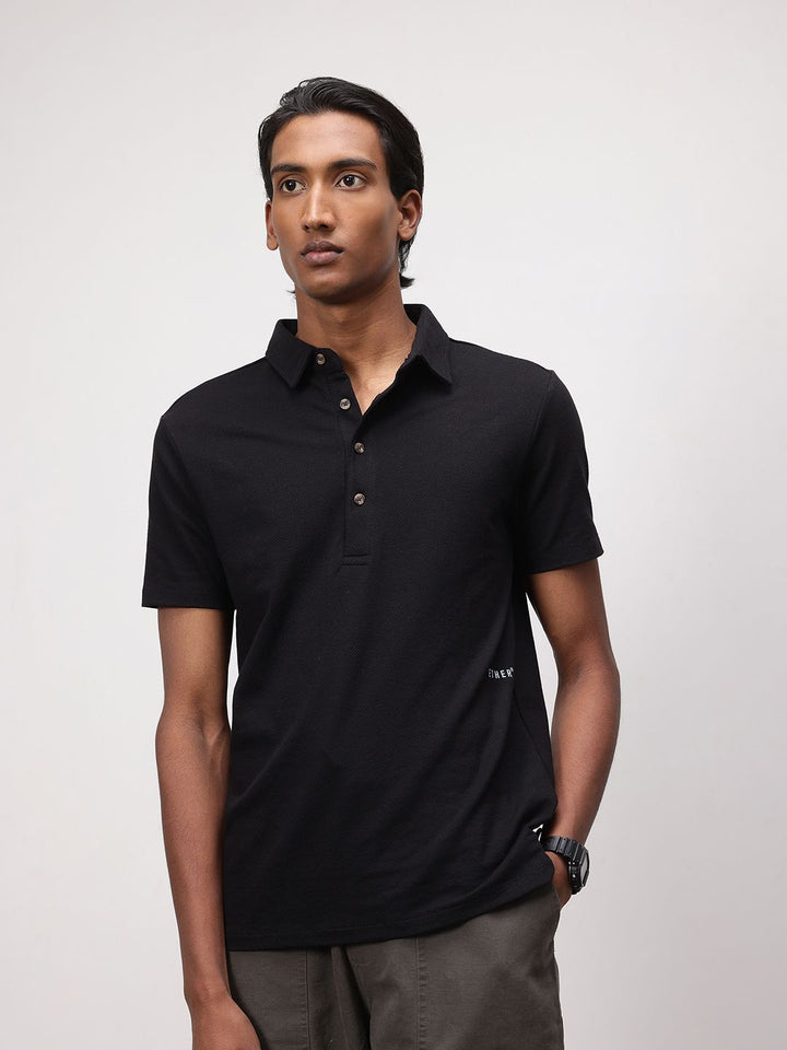 ether 365 Essentials Polo Collar Textured T-shirt