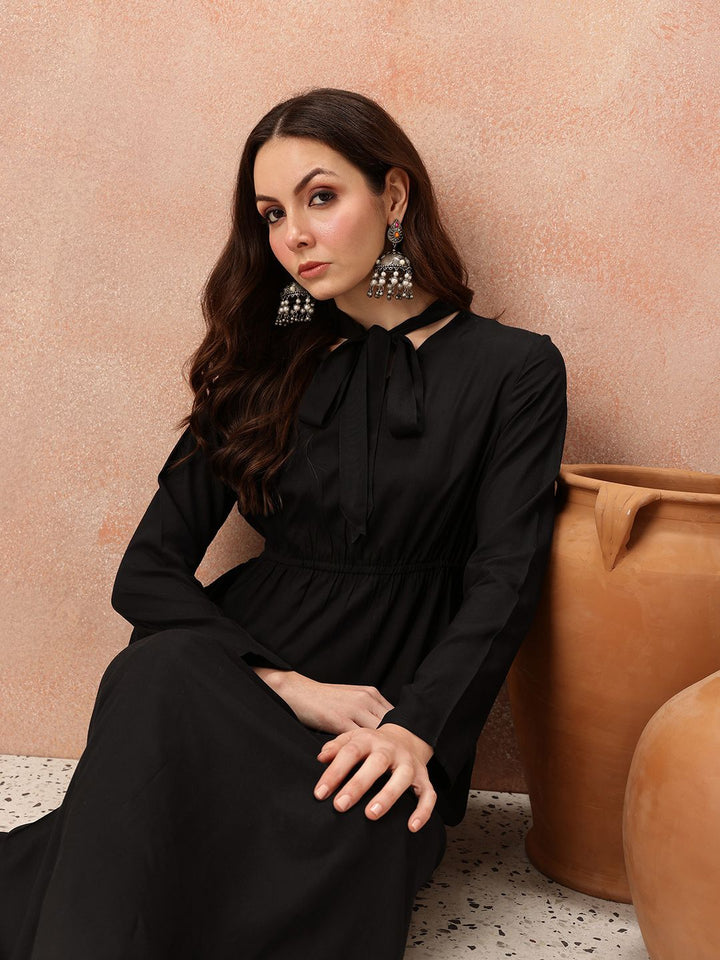 all about you Tie-Up Neck Empire-Style A-Line Kurta with Trousers