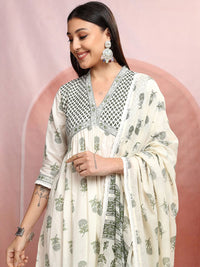 Vishudh Cream-Coloured Ethnic Motifs Printed Pure Cotton Kurta with Trousers & Dupatta