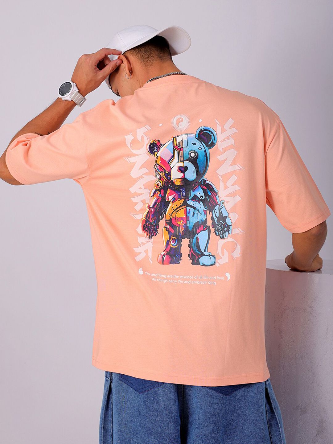 The Indian Garage Co Men Back Printed Boxy Oversized Round Neck T-shirt
