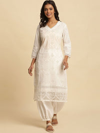 W Floral Printed V-Neck Cotton Kurta