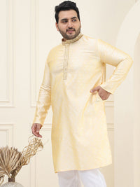 SOJANYA PLUS Men Yellow & Off White Ethnic Motifs Embroidered Thread Work Kurta