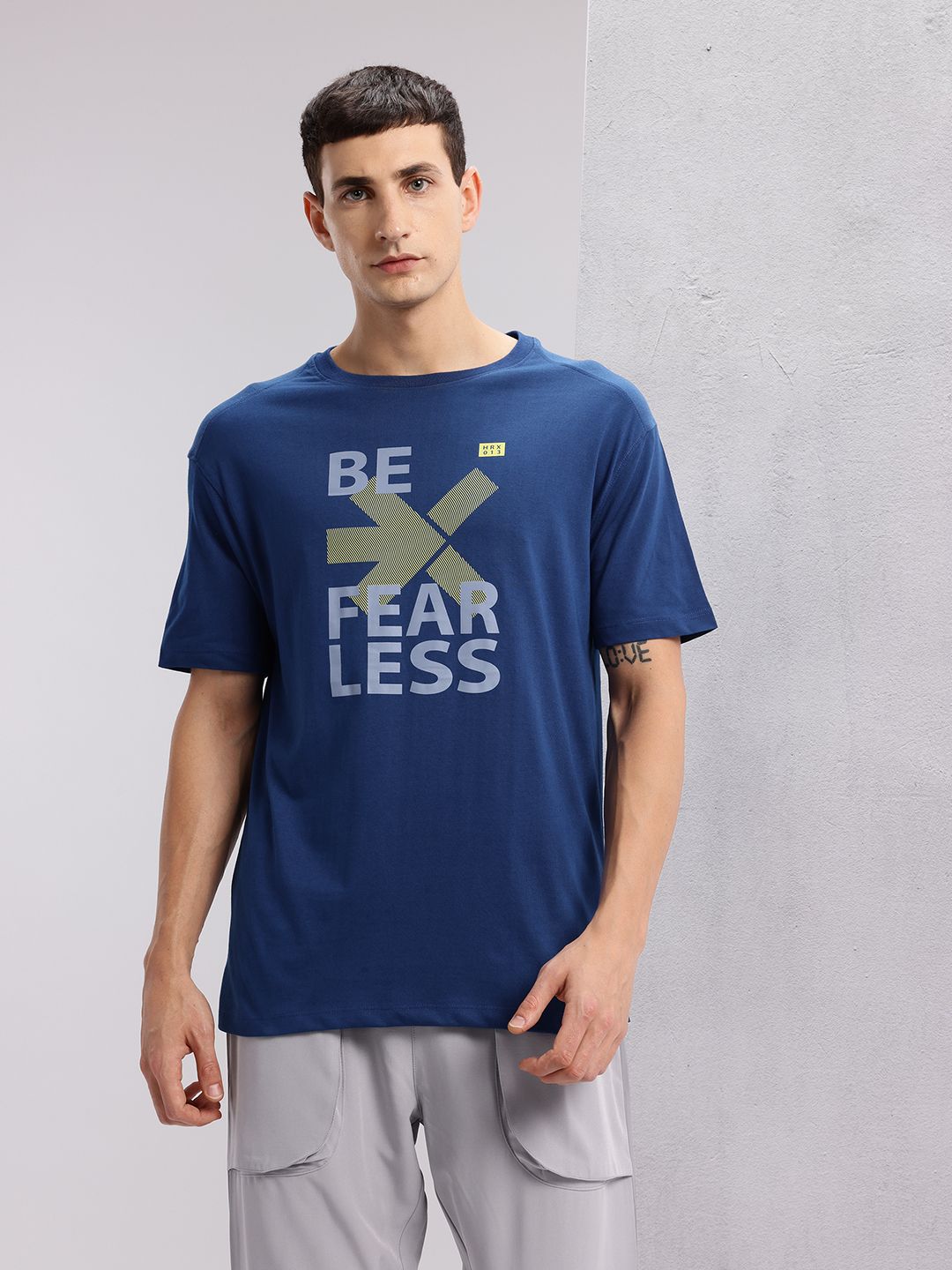 HRX by Hrithik Roshan Brand Logo Print Drop-Shoulder Sleeves Training T-shirt