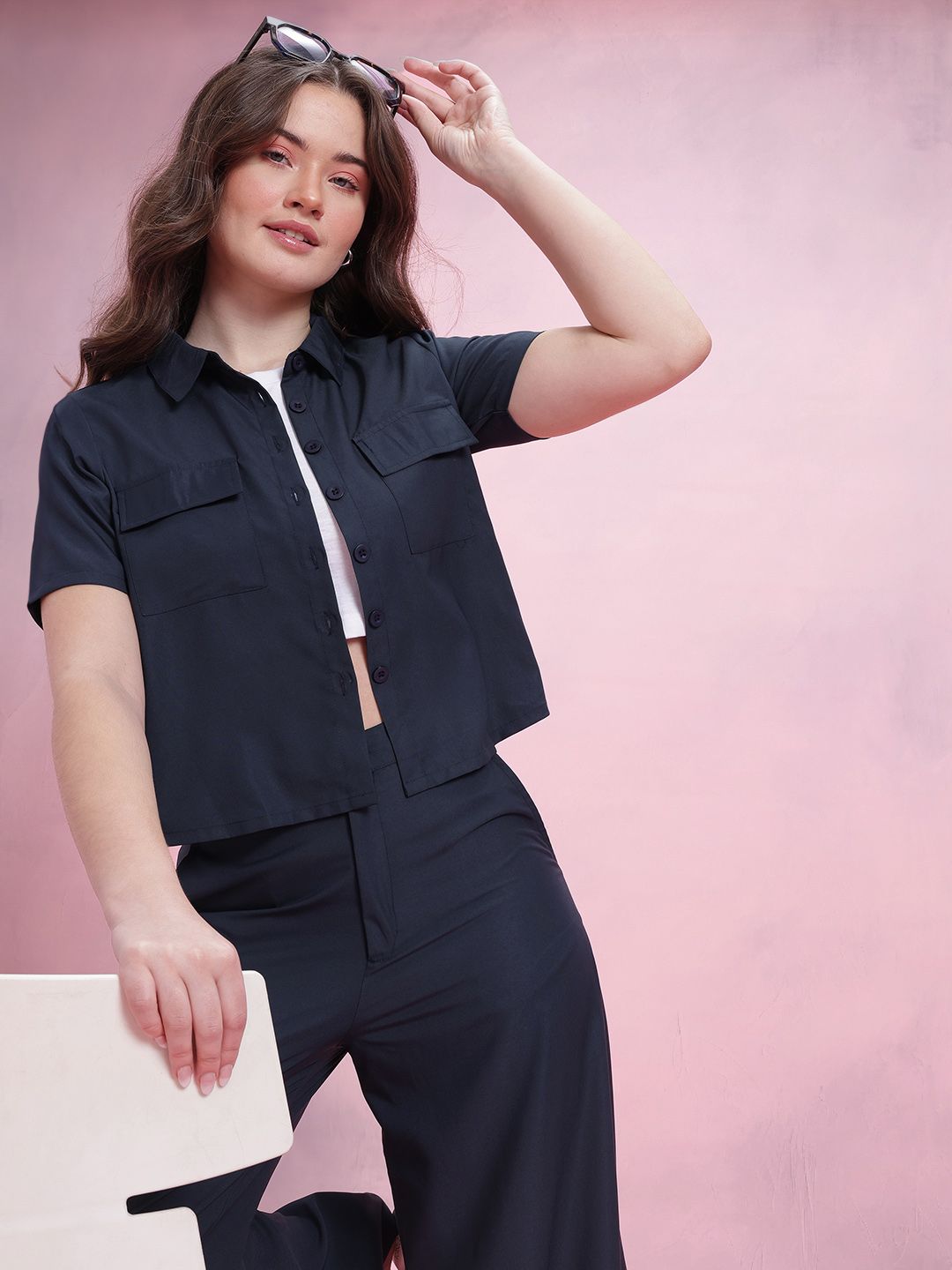 DressBerry Solid Shirt With Trousers Co-Ords