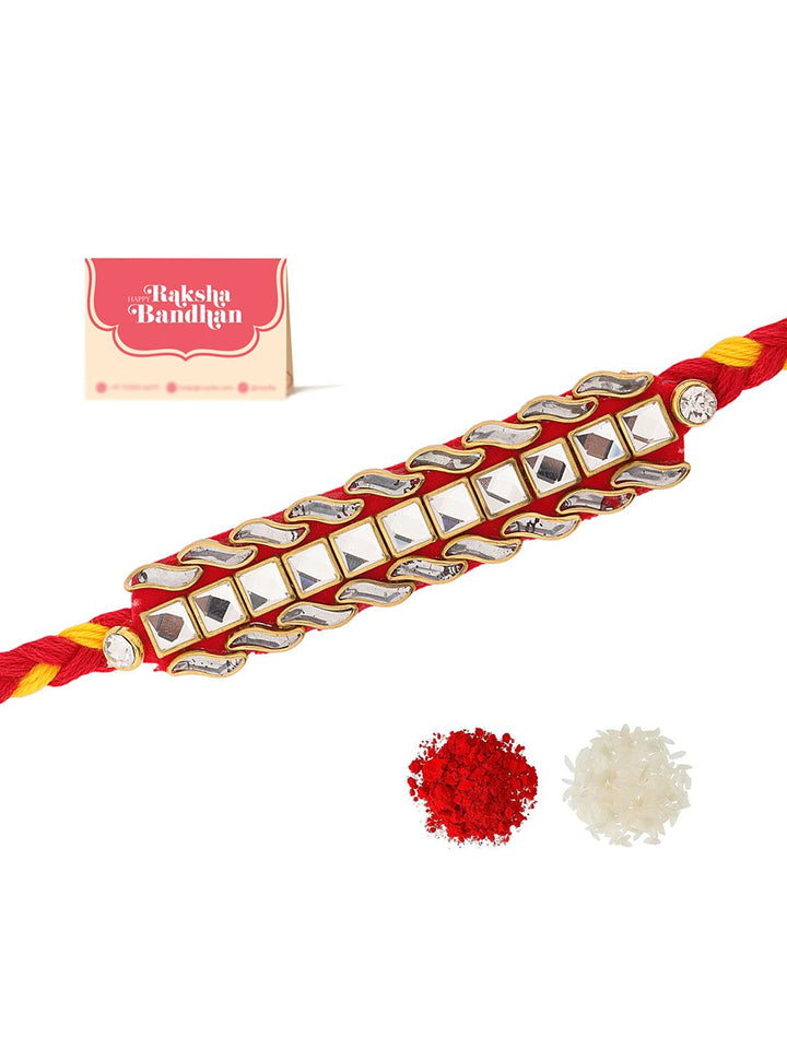 Voylla Elegant Kundan Stone Studded Thread Rakhi With Roli Chawal
