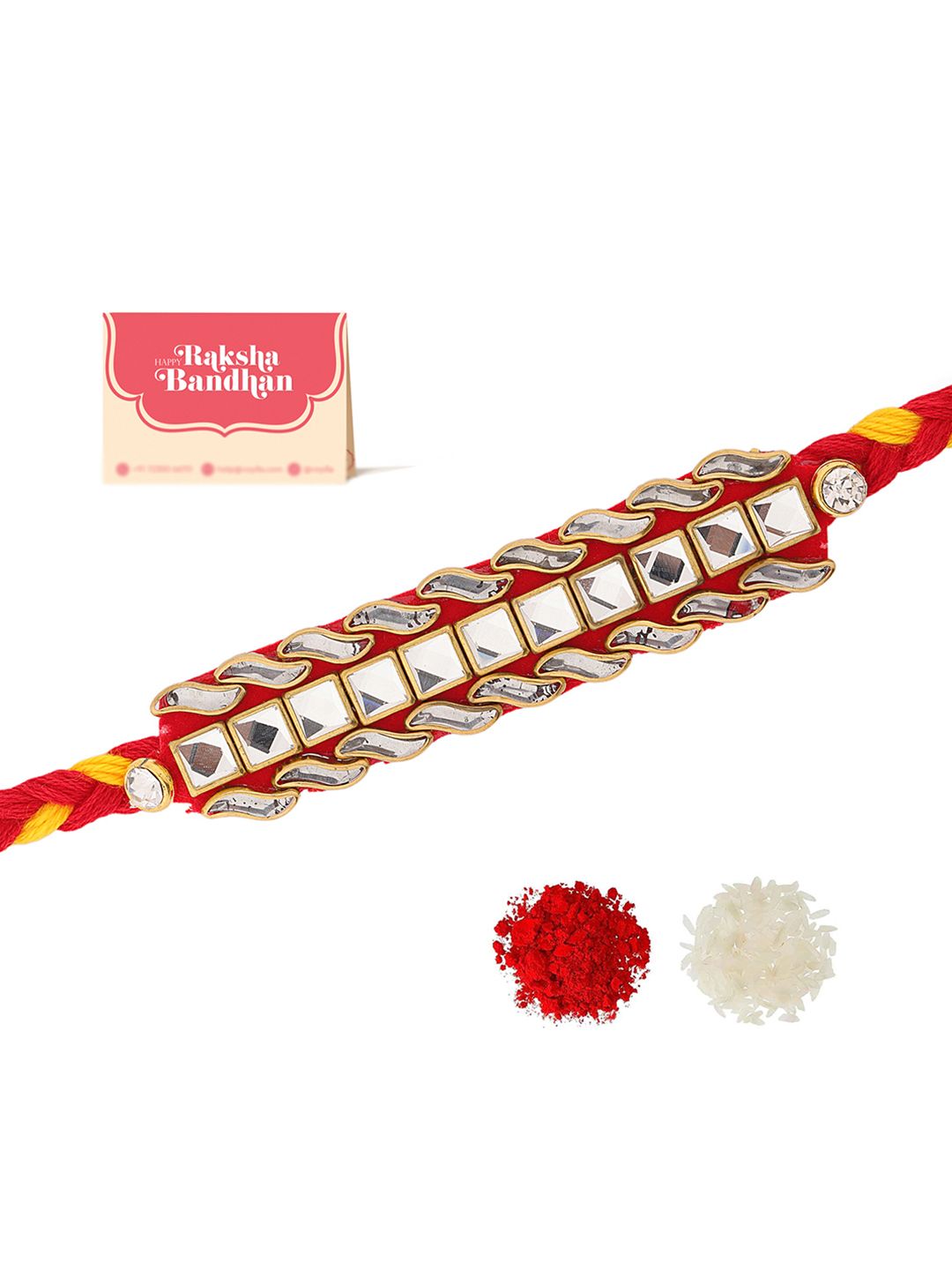 Voylla Elegant Kundan Stone Studded Thread Rakhi With Roli Chawal