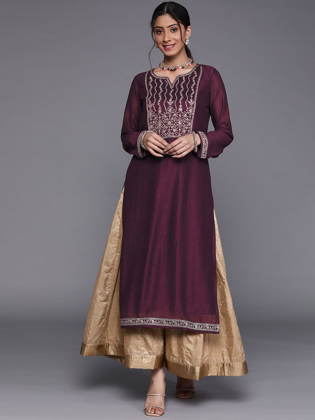 Libas Women Purple Floral Yoke Design Kurta