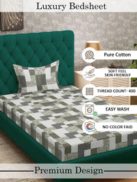 Myntra Elegant Homes Hijau Zaitun & Putih Geometrik 400 TC Cadar Tempat Tidur Single dengan 1 Sarung Bantal