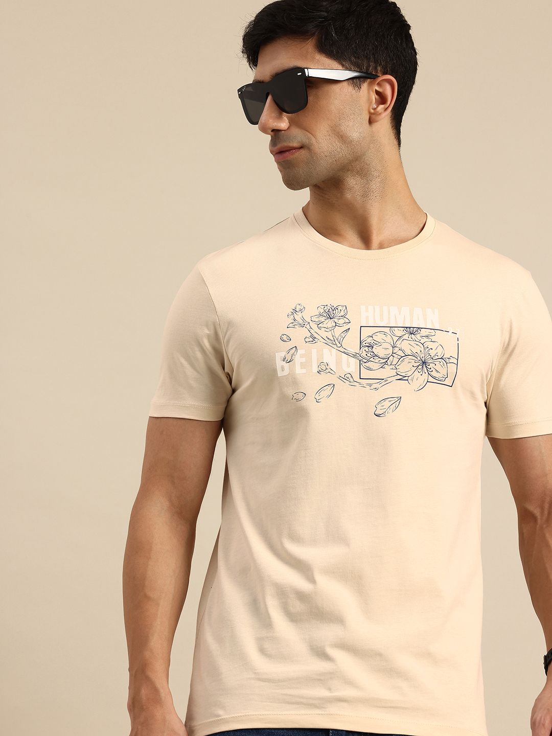 Being Human Brand Logo Printed Pure Cotton Slim Fit T-shirt
