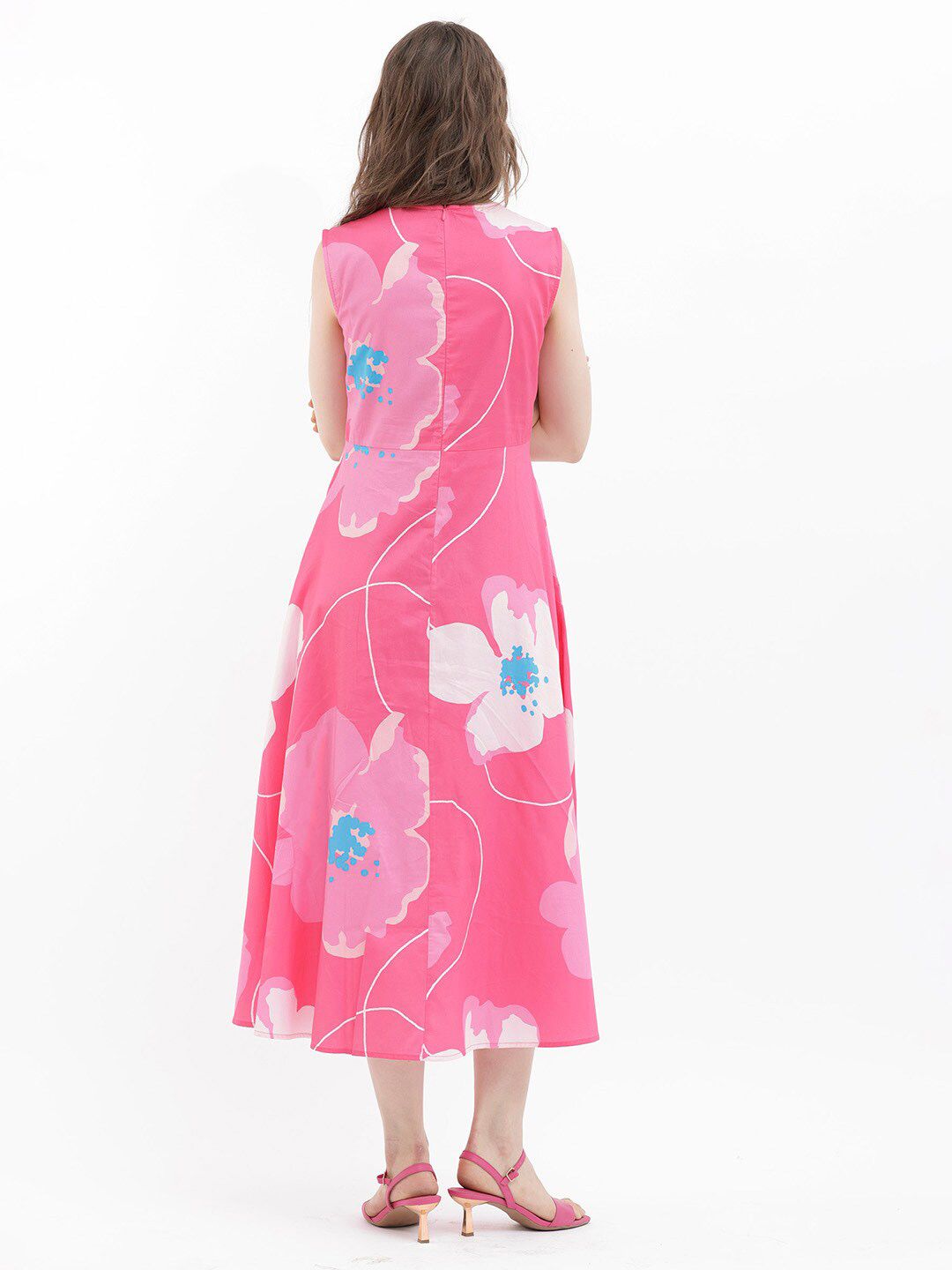 RAREISM Floral Print Sleeveless Fit & Flare Cotton Midi Dress