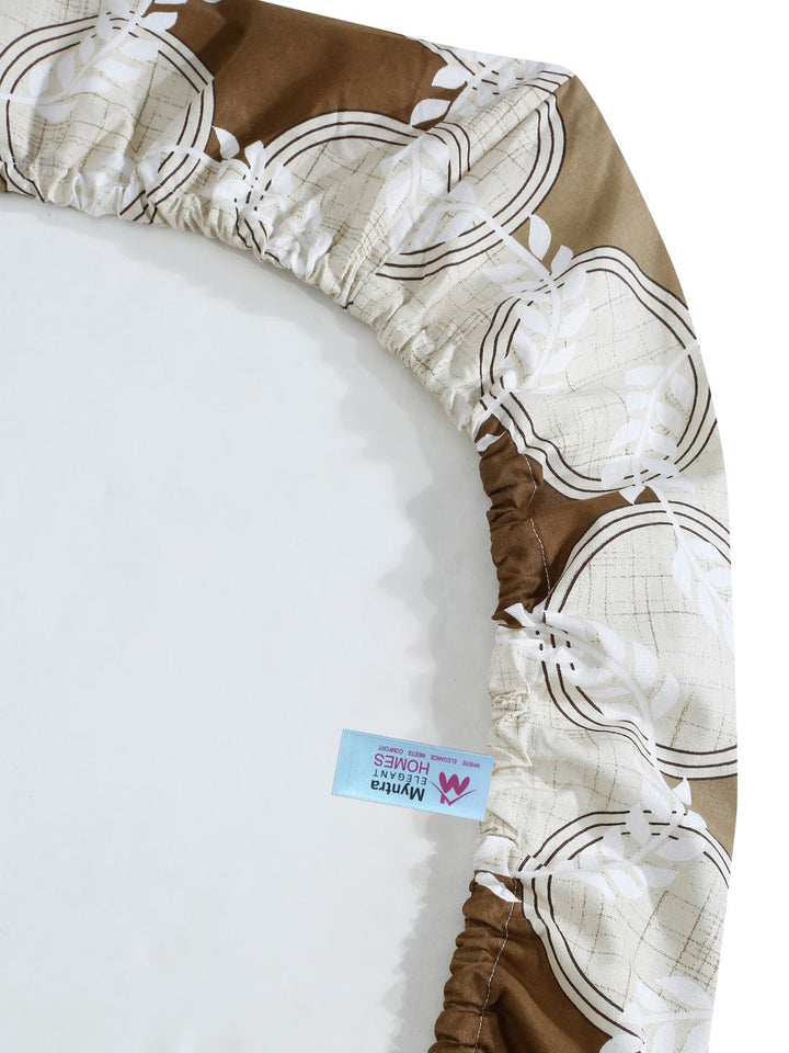 Myntra Elegant Homes White Geometric 400TC Fitted Cotton King Bedsheet Set 2.50 m x 2.25 m