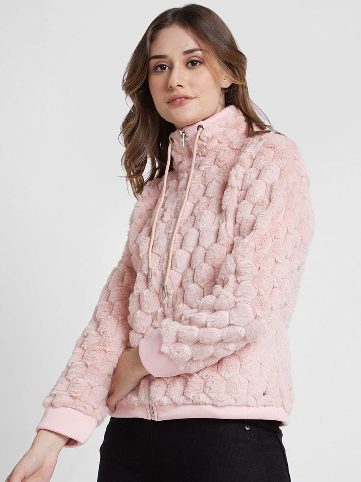 Jaket Kapas Berdiri Spykar Stand dengan Trim Faux Fur