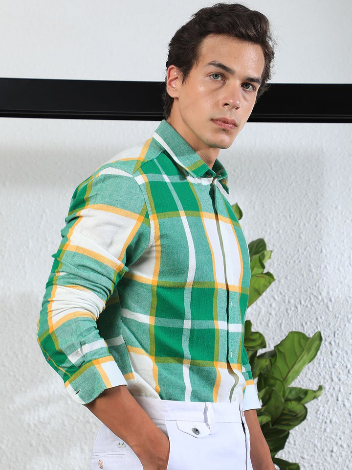 RARE RABBIT Pure Cotton Rayos Slim Fit Tartan Checked Shirt