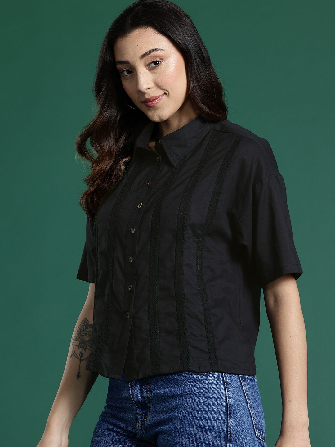 DressBerry Pure Cotton Lace Inserts Casual Shirt