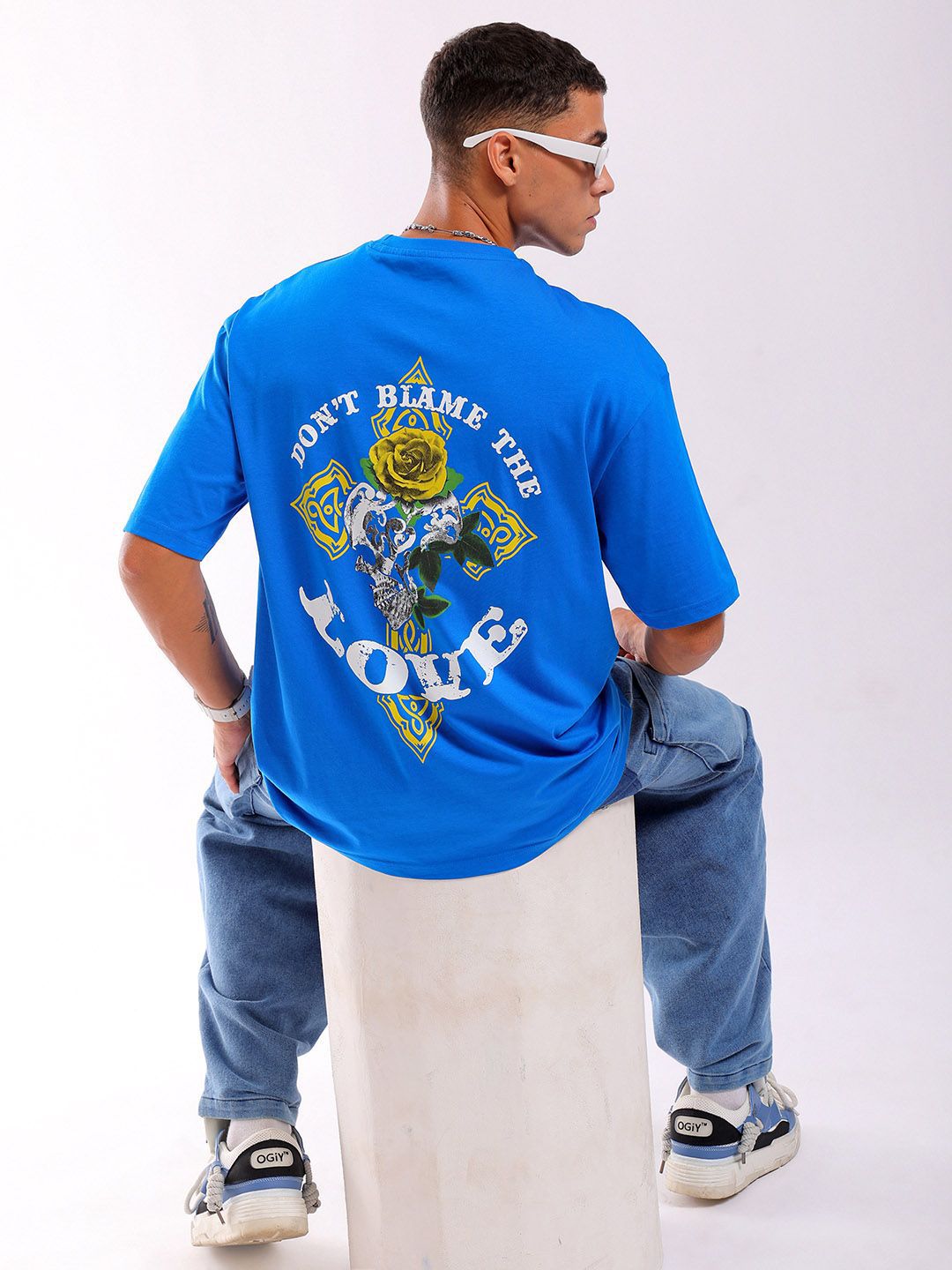 The Indian Garage Co Men Back Printed Round Neck Boxy Oversized T-shirt