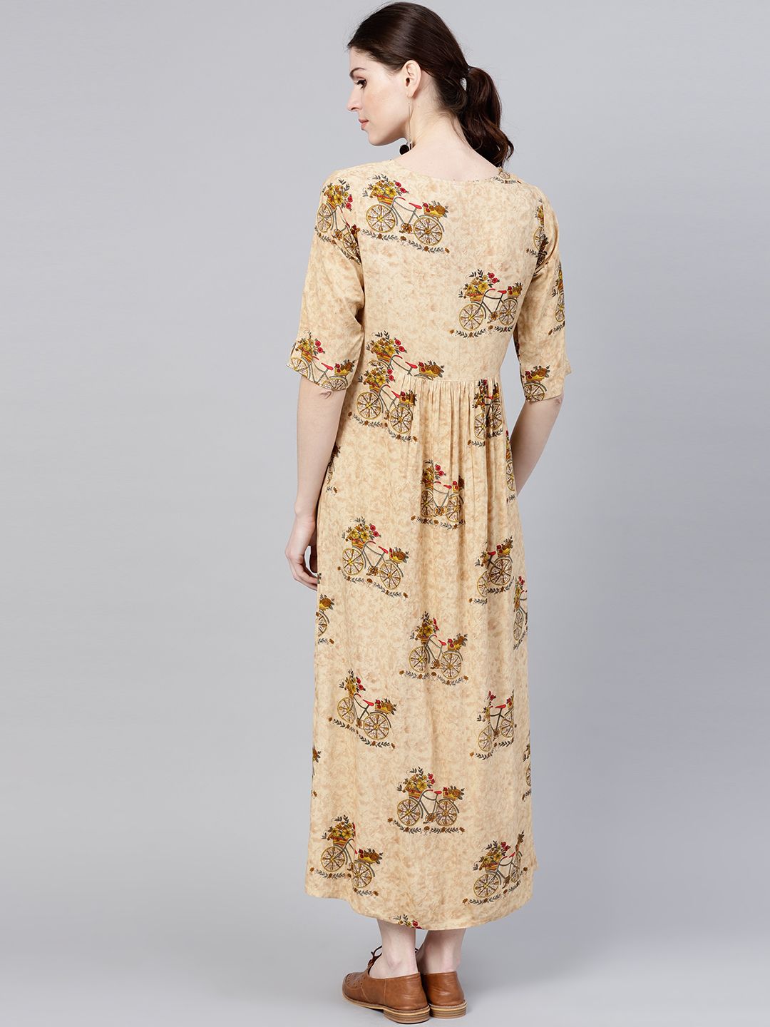 Gerua By Libas Women Beige Printed Midi Empire Dress