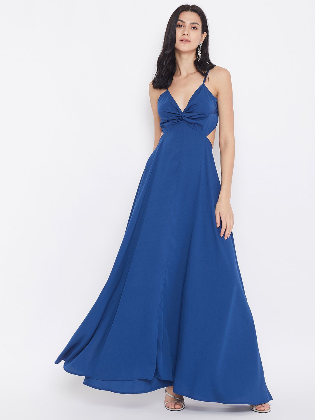 Berrylush Women Blue Solid Maxi Dress