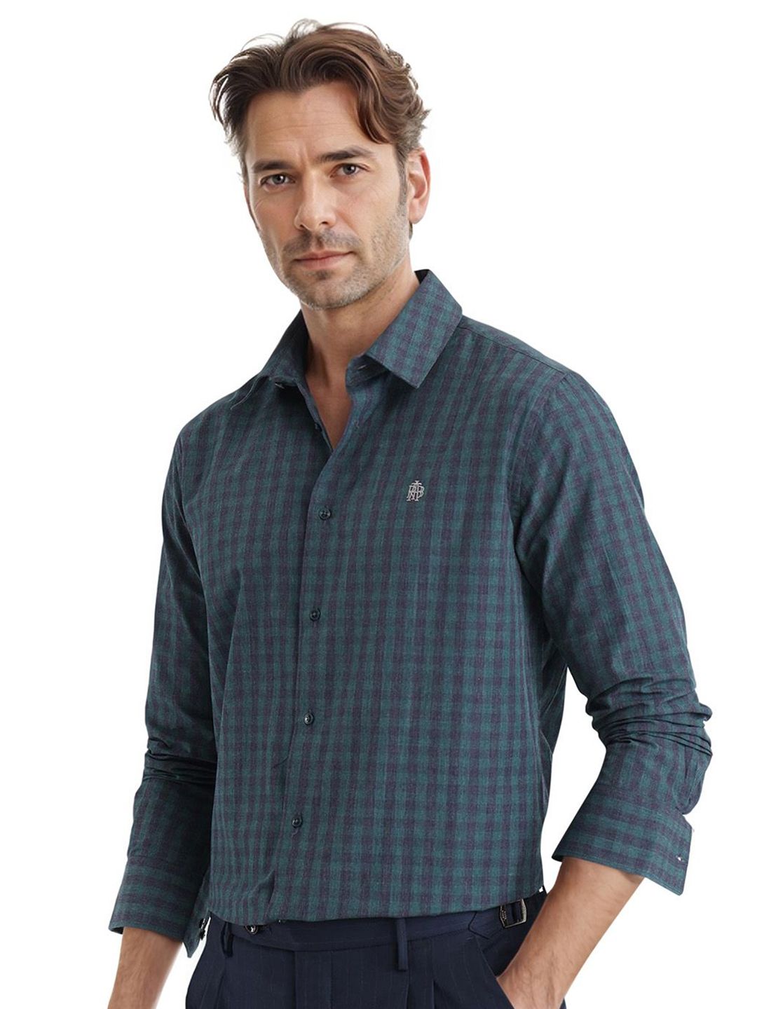 RARE RABBIT Men Comfort Spread Collar Checked Cotton Casual Shirt