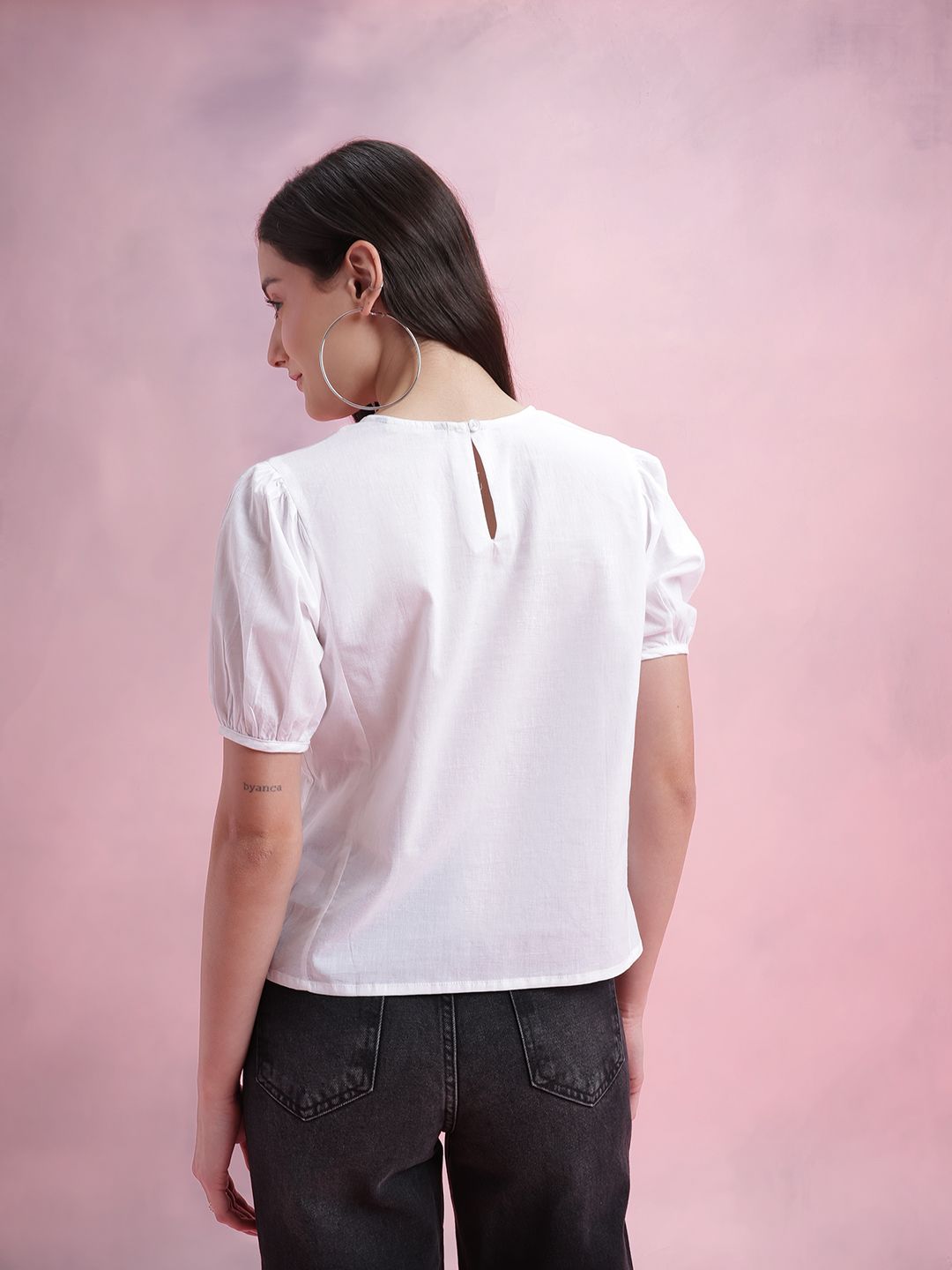 DressBerry Puff Sleeves Pure Cotton Top
