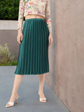 DressBerry Effortless Elegance Accordion Pleated Satin Finish A-Line Midi Skirts
