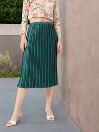 DressBerry Effortless Elegance Accordion Pleated Satin Finish A-Line Midi Skirts