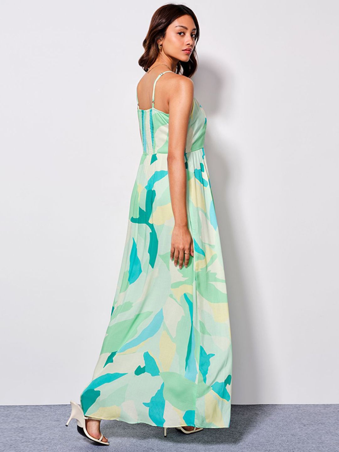 AND Women Tropical Print Shoulder Straps Sleeveless Maxi Dress