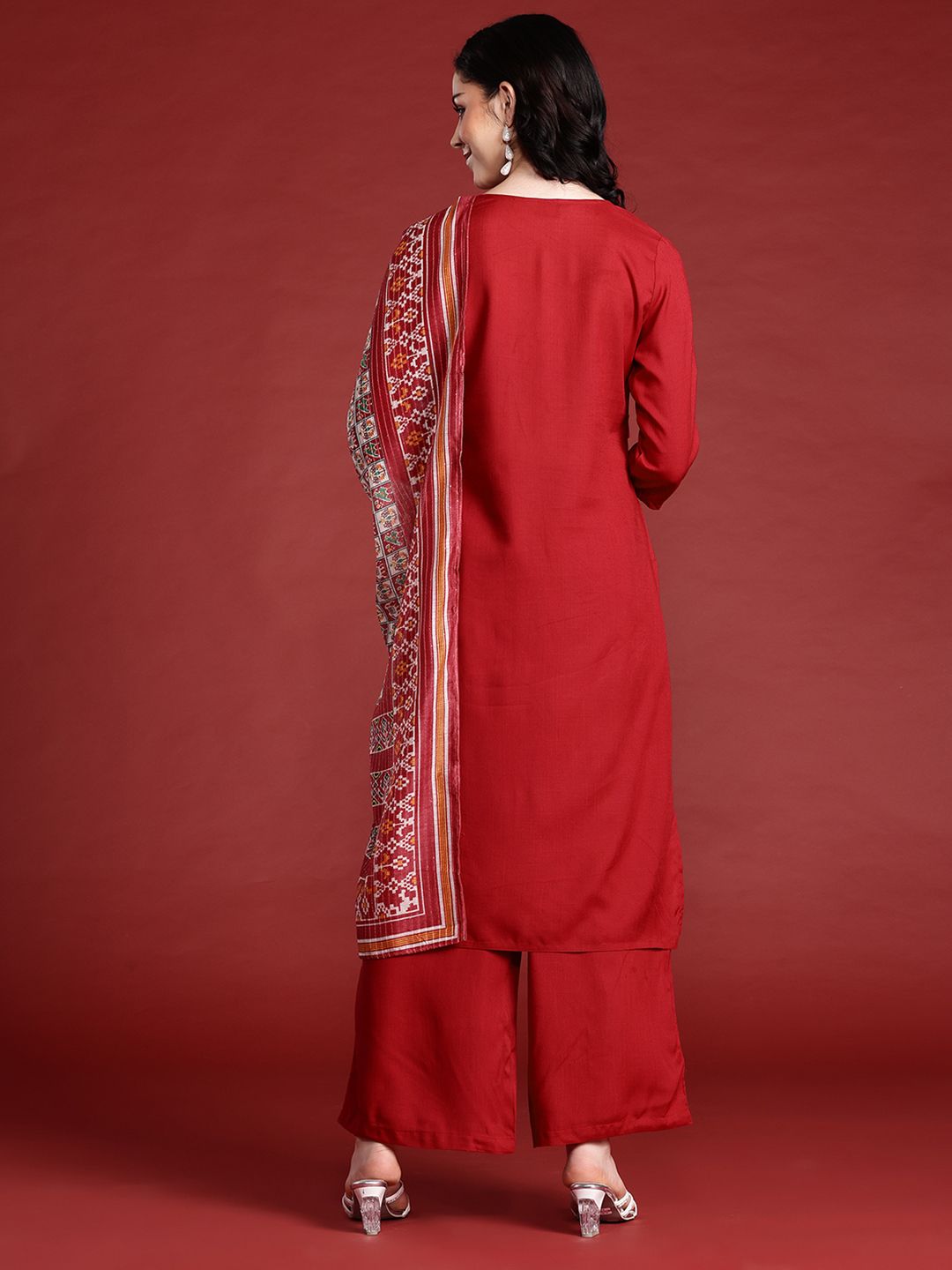 Anouk Embellished Mirror Work Kurta With Palazzos & With Dupatta