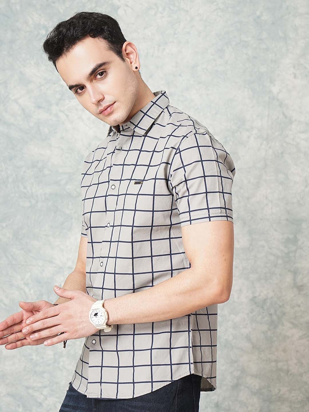 The Indian Garage Co Men Grey Slim Fit Checked Casual Shirt