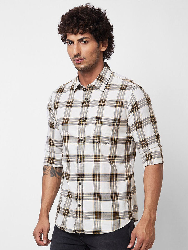 SPYKAR Long Sleeves Regular Fit Tartan Checks Opaque Checked Pure Cotton Casual Shirt