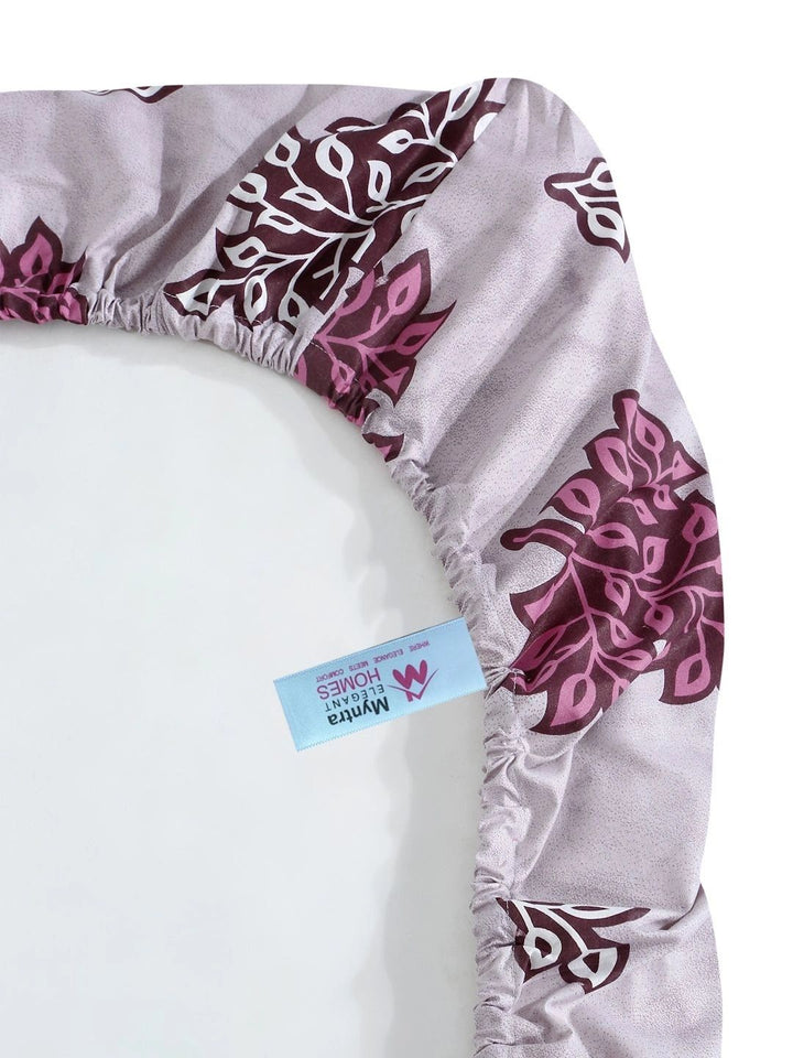 Myntra Elegant Homes Purple Floral 400 TC Single Bedsheet with 1 Pillow Covers