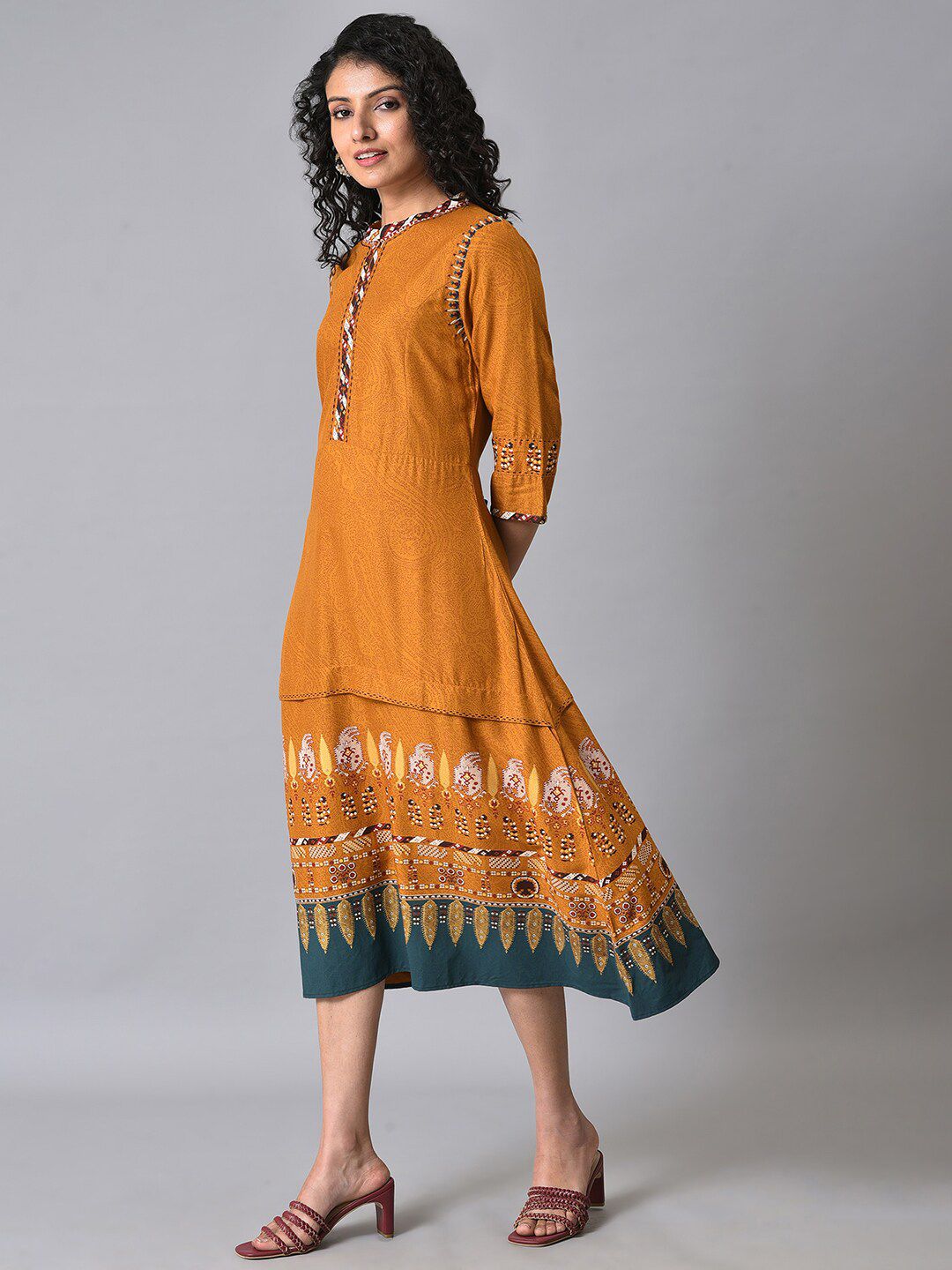 W Ethnic Motifs Printed A-Line Midi Ethnic Dress