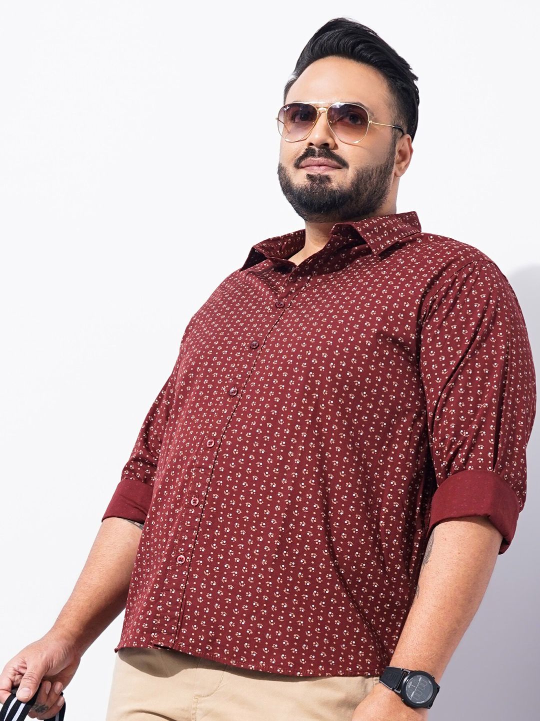 The Indian Garage Co Plus Size Micro Ditsy Printed Cotton Casual Shirt