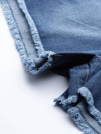 SASSAFRAS Women Blue Washed High-Rise Denim Shorts